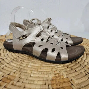 Abeo Bina Metallic Taupe Gladiator Fisherman Sandals 11